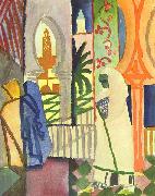 August Macke In the Temple Hall oil